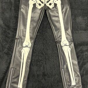 Skeleton Design Faux Leather Pants